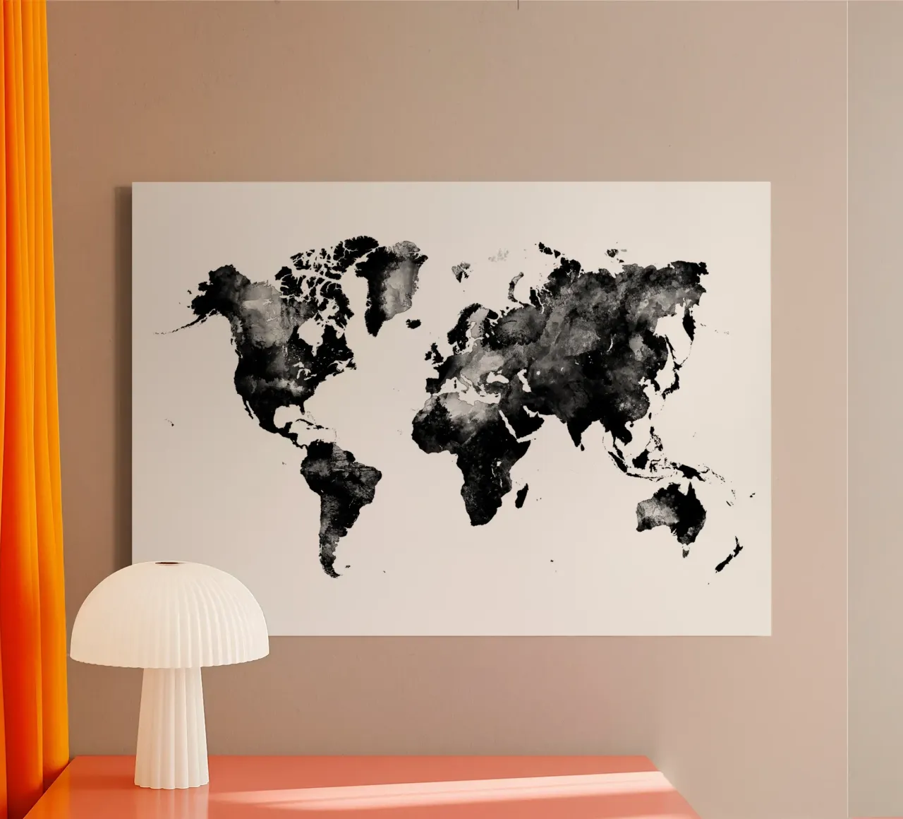 Mappa del mondo in bianco e nero tela con Cornice a cassetta da Justyna Jaszke JBJart