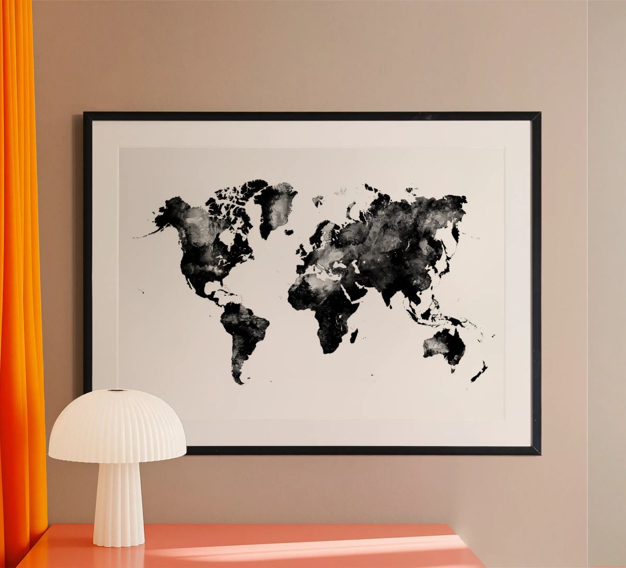Black and white world map poster by Justyna Jaszke JBJart