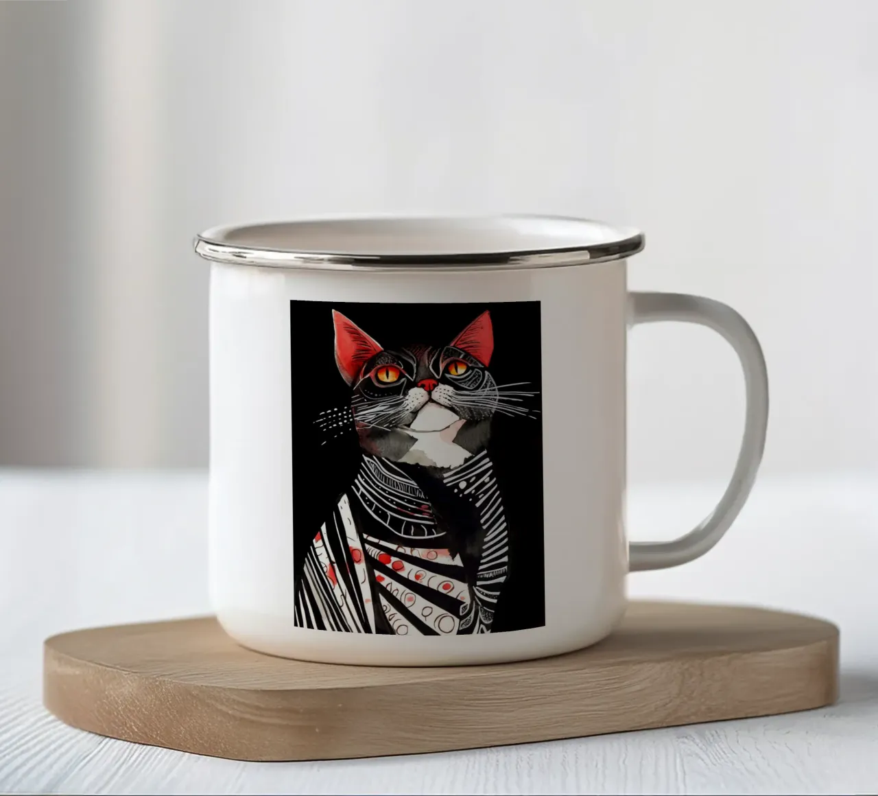 Gatto acquerello Stella tazza in smalto da Justyna Jaszke JBJart