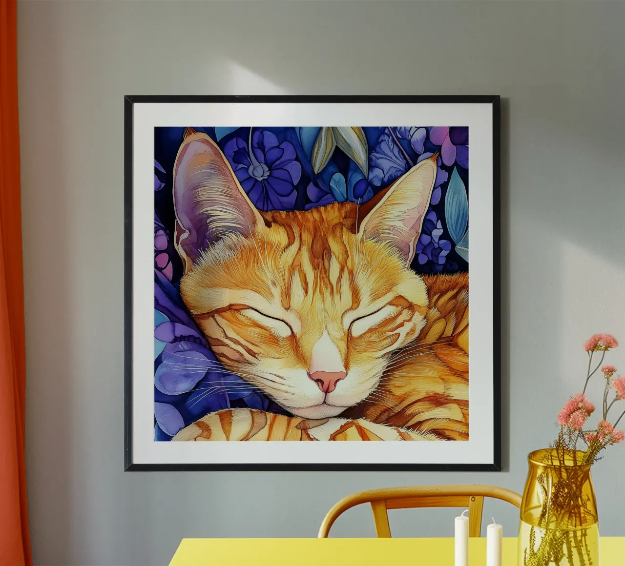 Gatto zenzero Thor poster con telaio in legno da Justyna Jaszke JBJart
