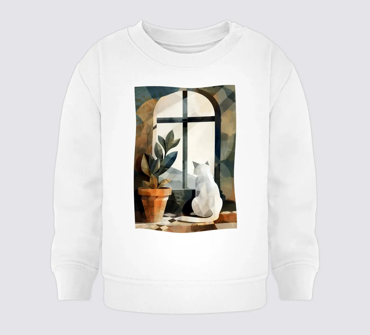 White cat and window baby sweatshirt by Justyna Jaszke JBJart
