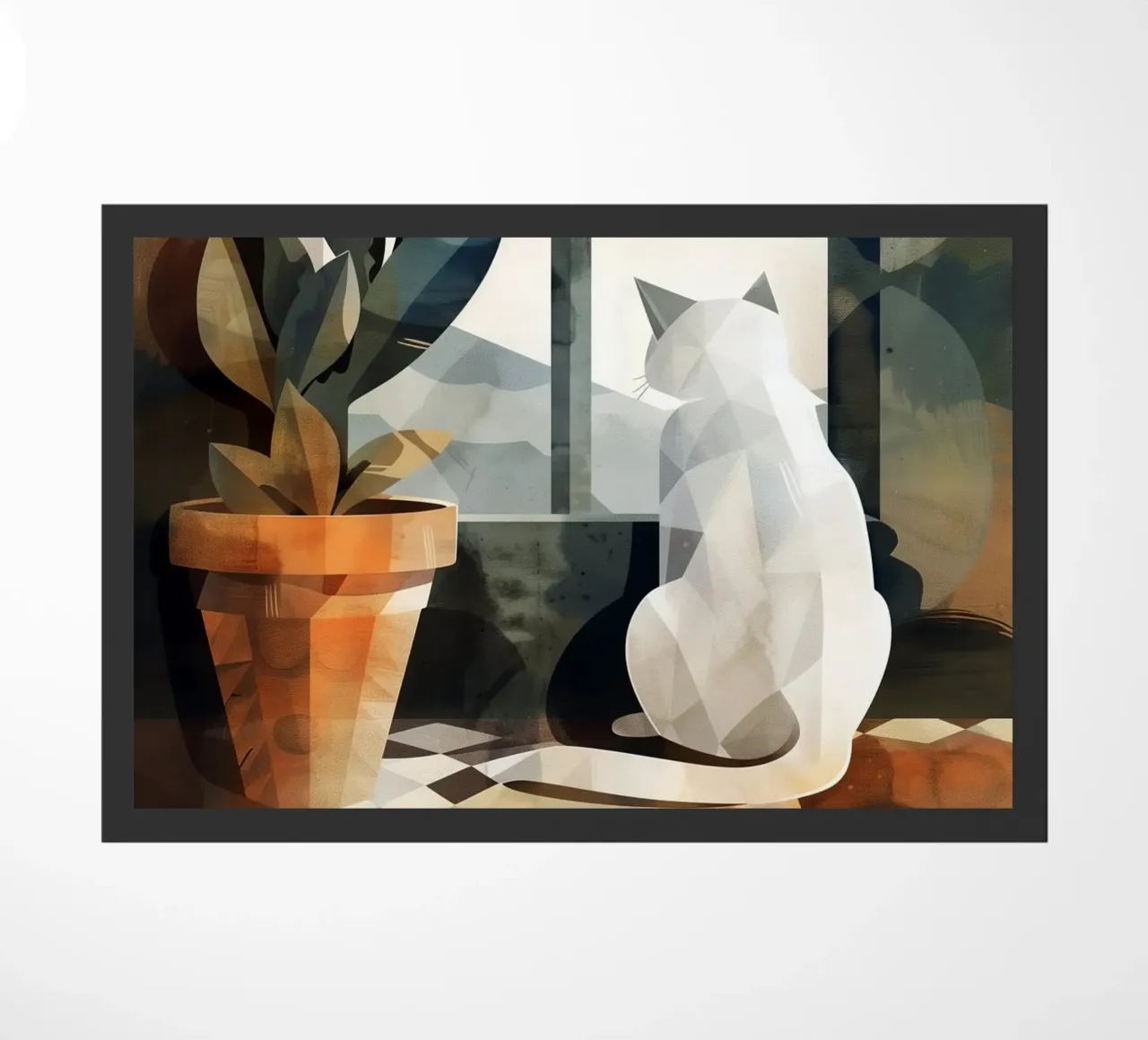 White cat and window doormat by Justyna Jaszke JBJart