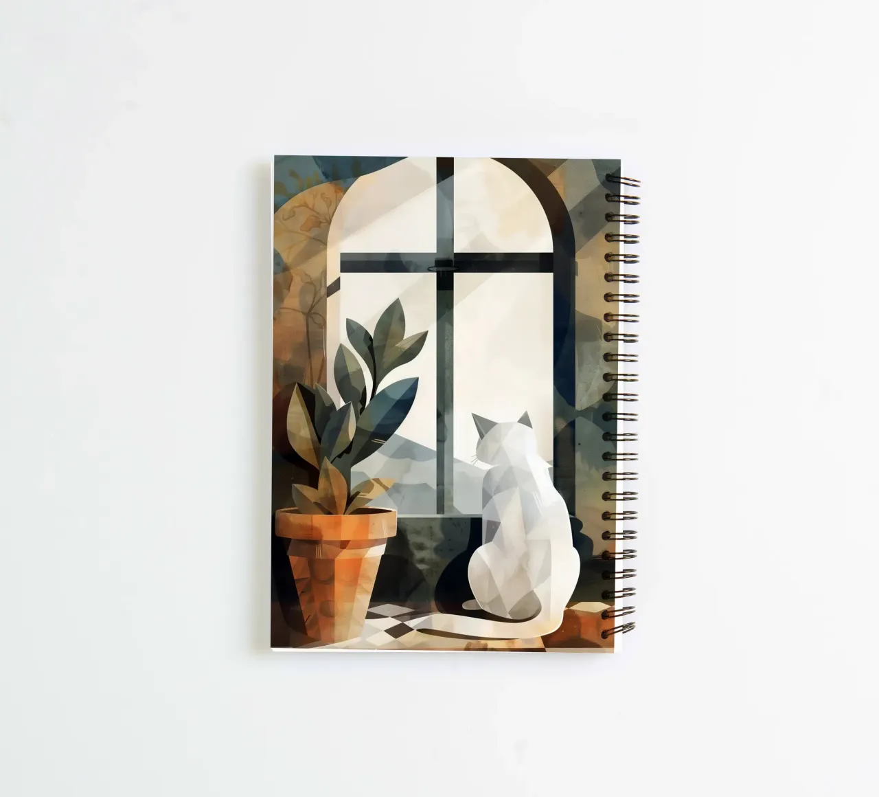 White cat and window spiral notebook by Justyna Jaszke JBJart