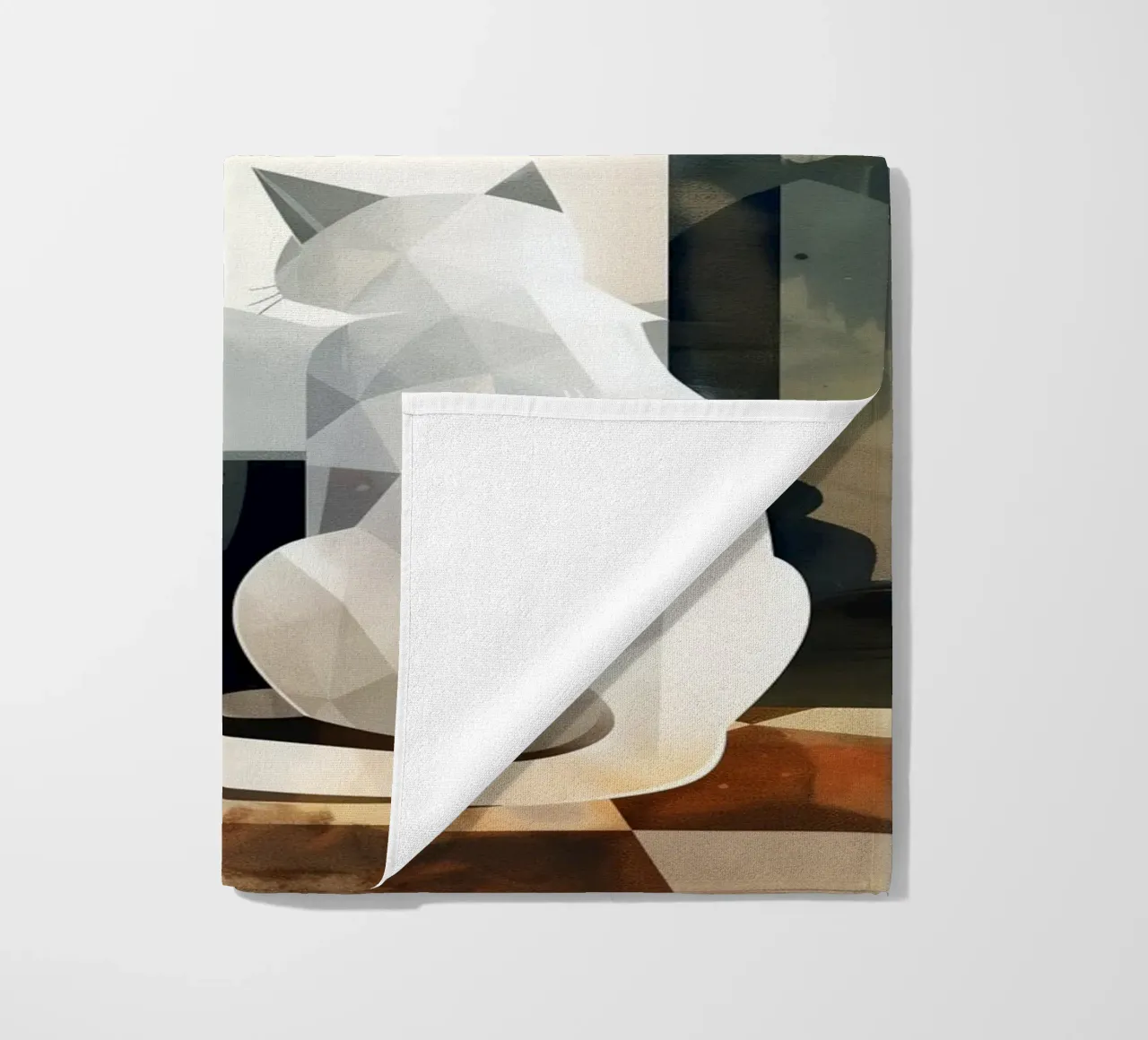 White cat and window beach towel by Justyna Jaszke JBJart