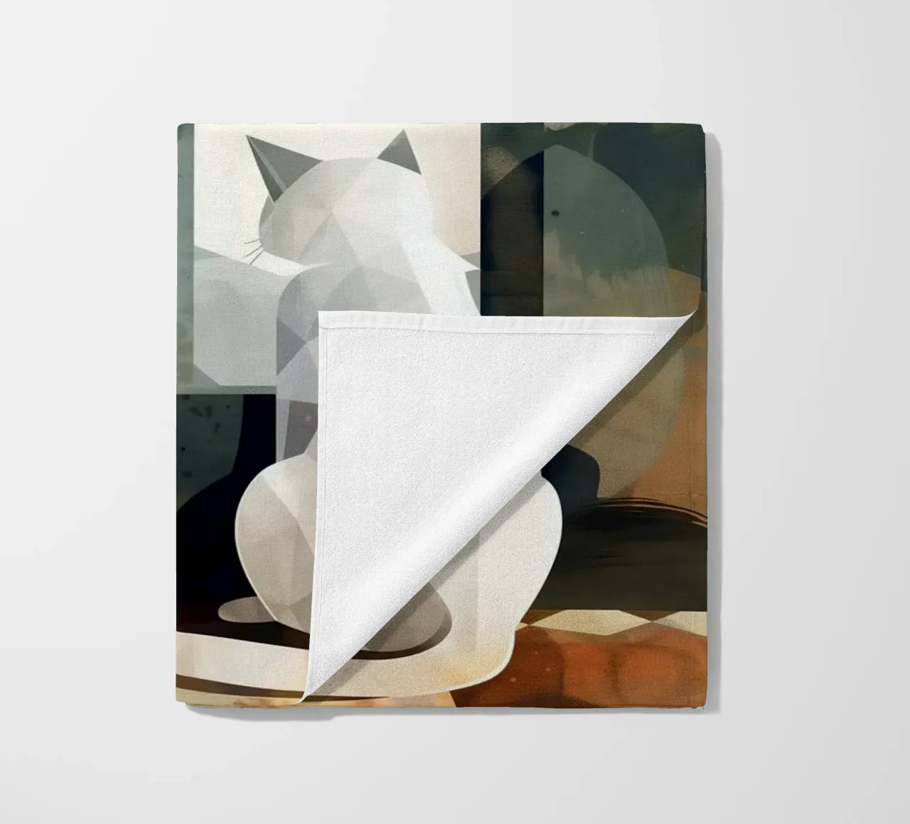 White cat and window beach towel by Justyna Jaszke JBJart