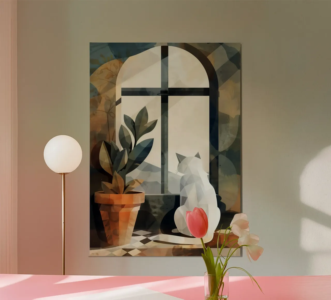 Chat blanc et fenêtre hahnemühle de Justyna Jaszke JBJart