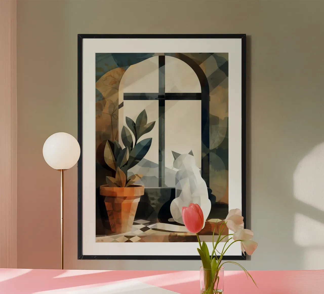 Chat blanc et fenêtre hahnemühle de Justyna Jaszke JBJart