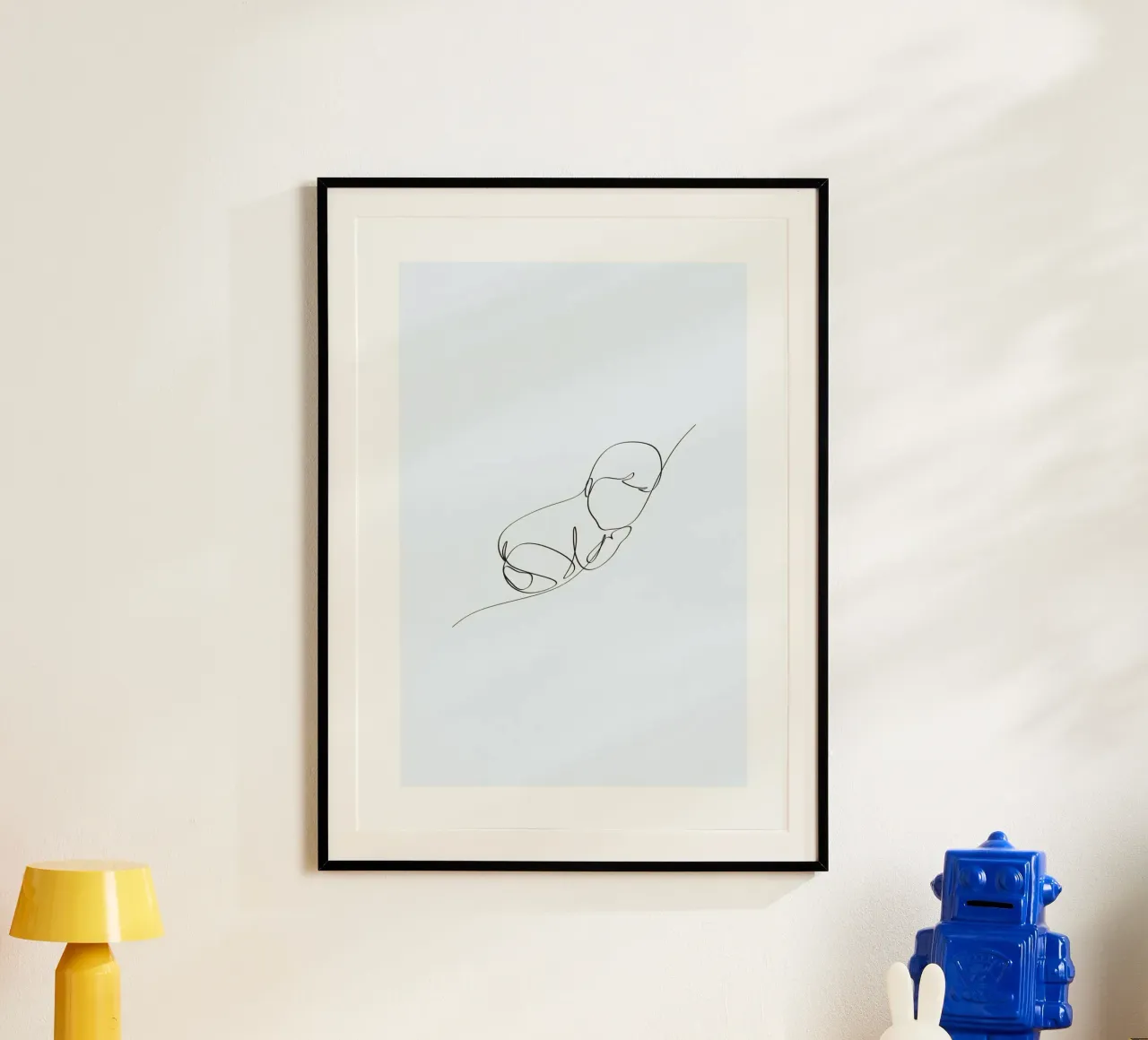 One Line Baby Boy poster con telaio in alluminio da KidzStudio
