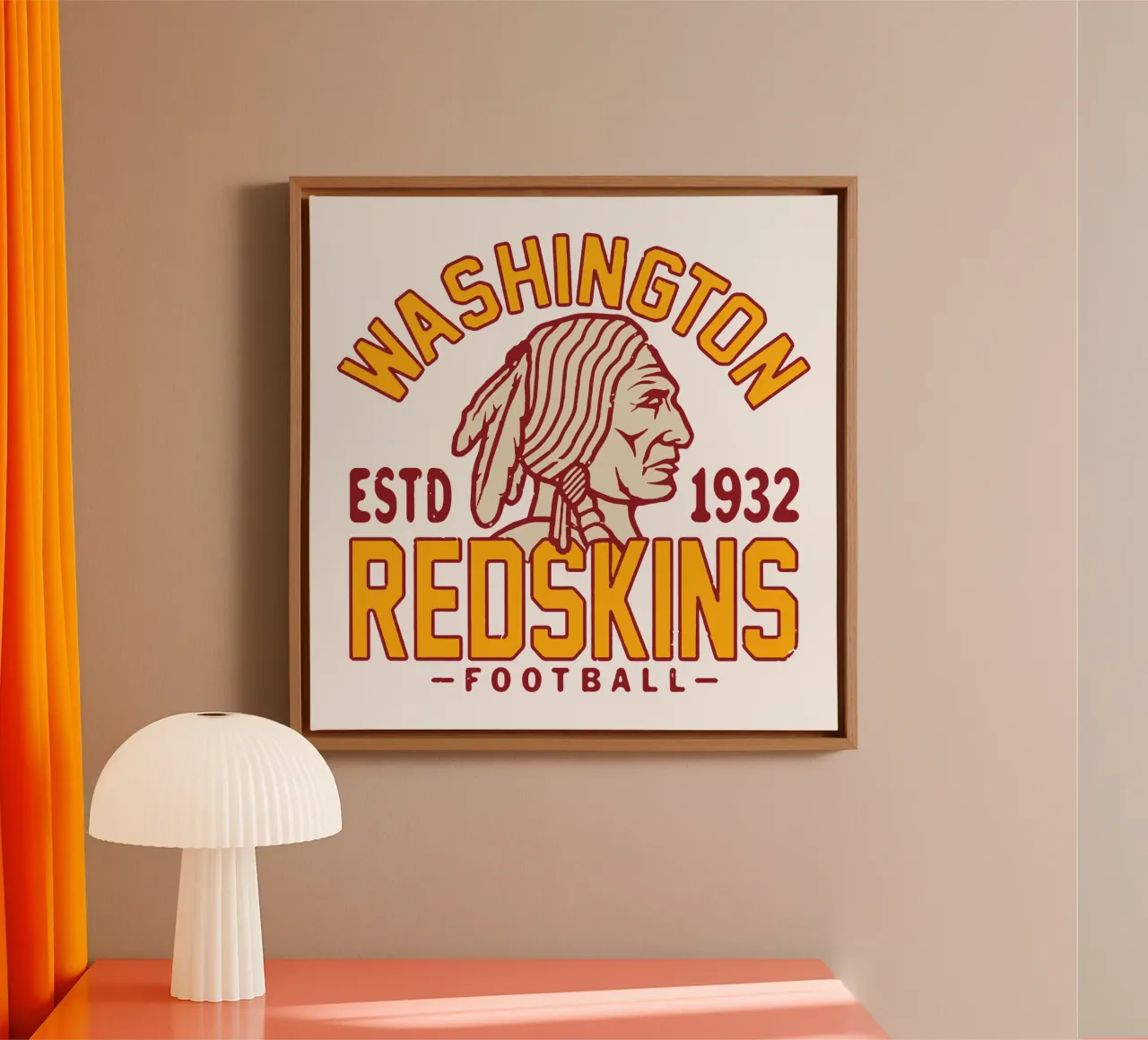 Retro Washington Redskins Leinwand mit Schattenfugenrahmen von fouls tee