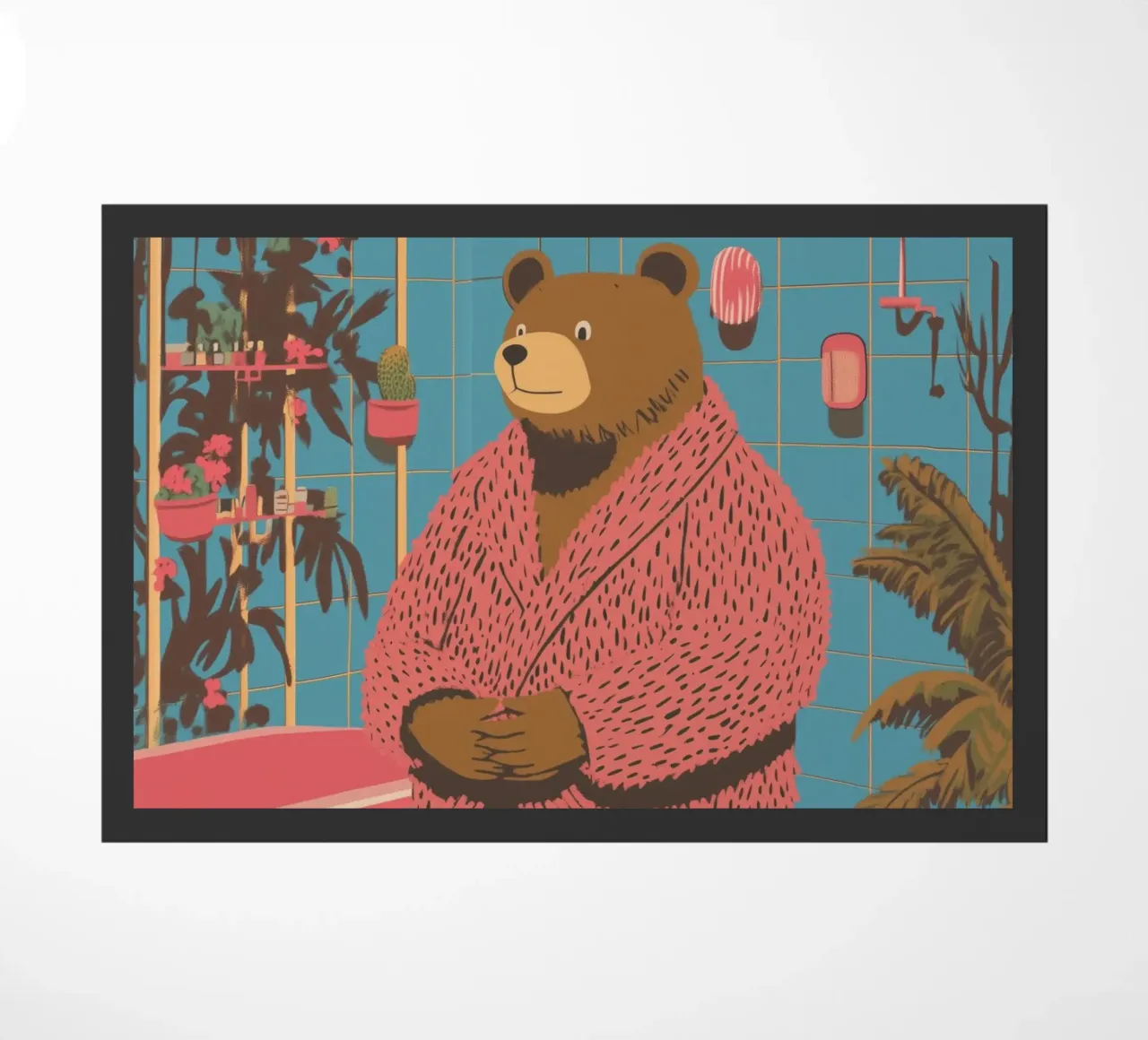 Toilet Bath Time Bear Funny Retro Whimsical Animal Wall Art doormat by Kaji