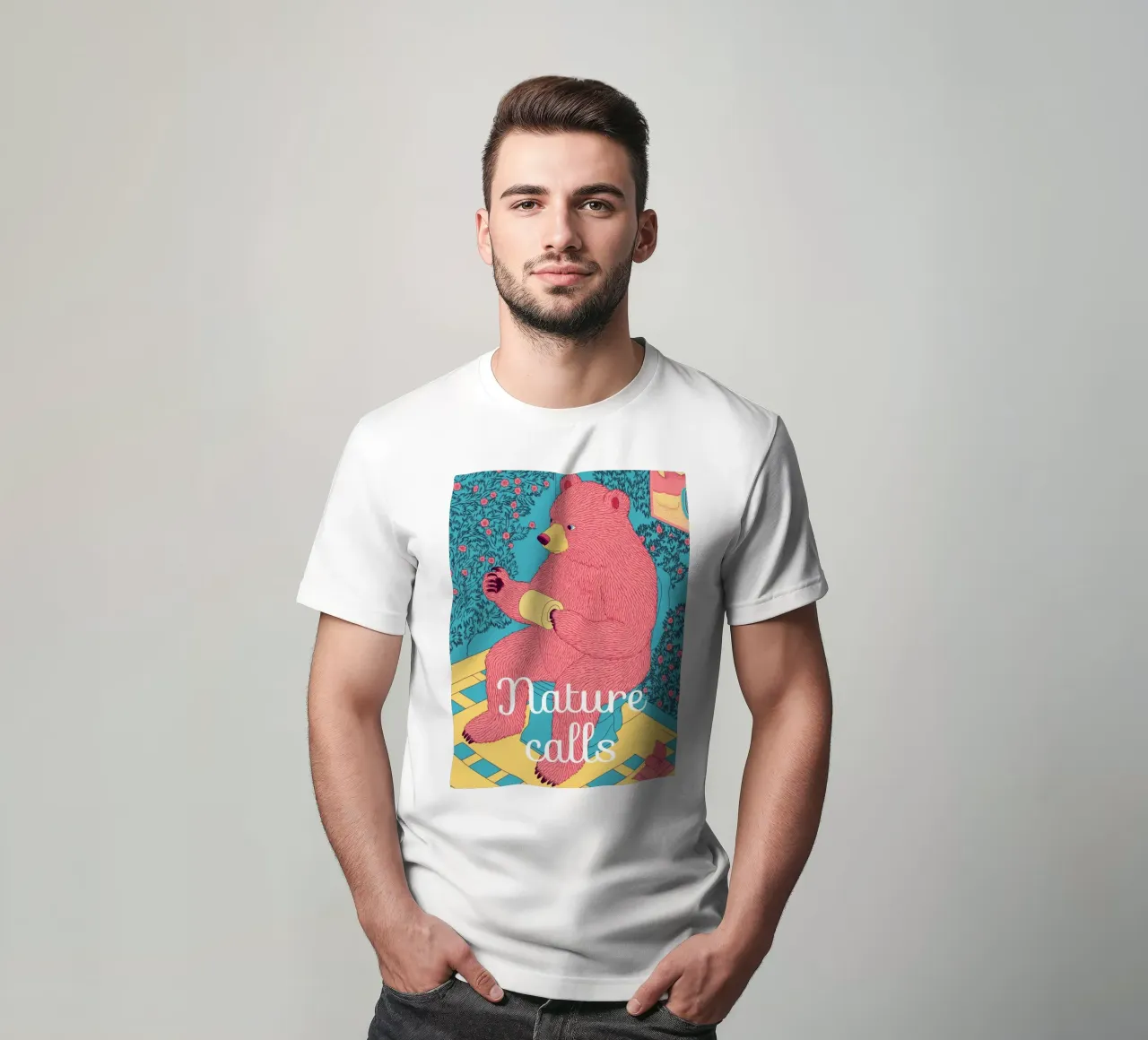 Nature Calls - Een grappige beer gebruikt een badkamer wc-papier t-shirt van Kaji