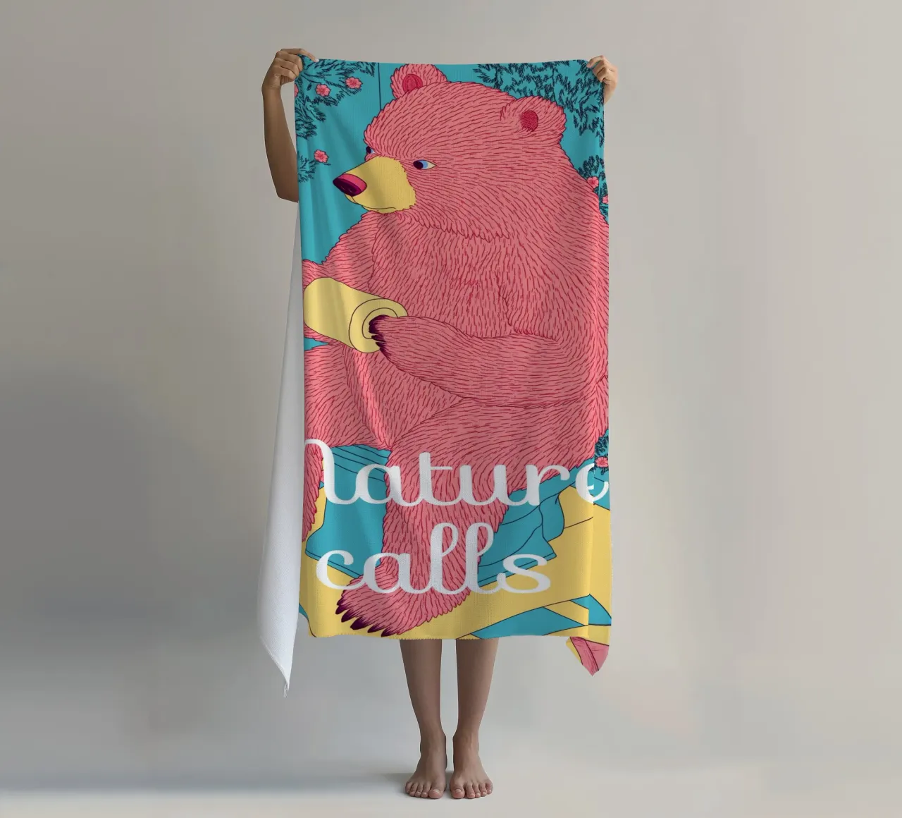 Nature Calls - Een grappige beer gebruikt een badkamer wc-papier strandhanddoek van Kaji
