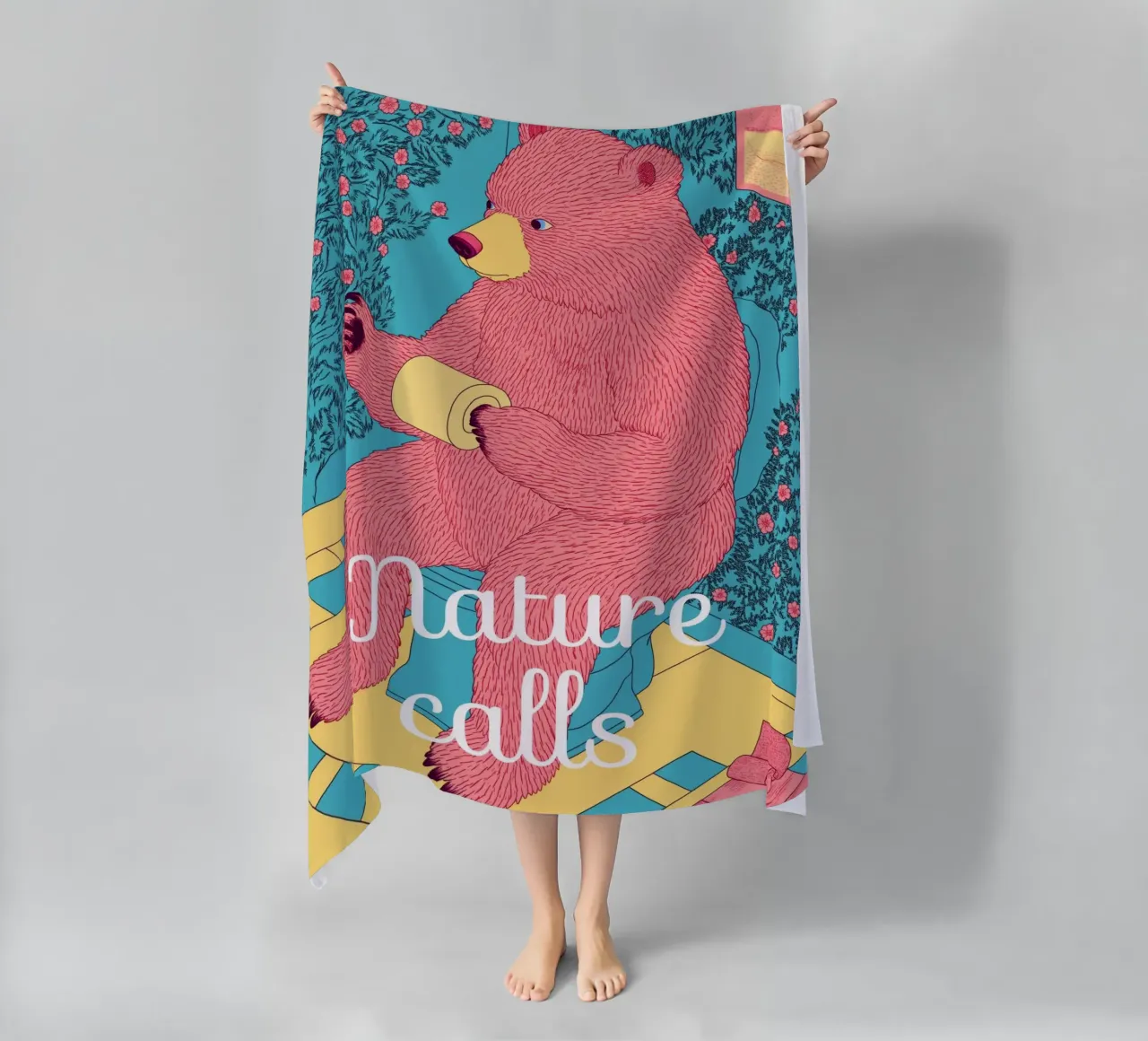 Nature Calls - Een grappige beer gebruikt een badkamer wc-papier strandhanddoek van Kaji