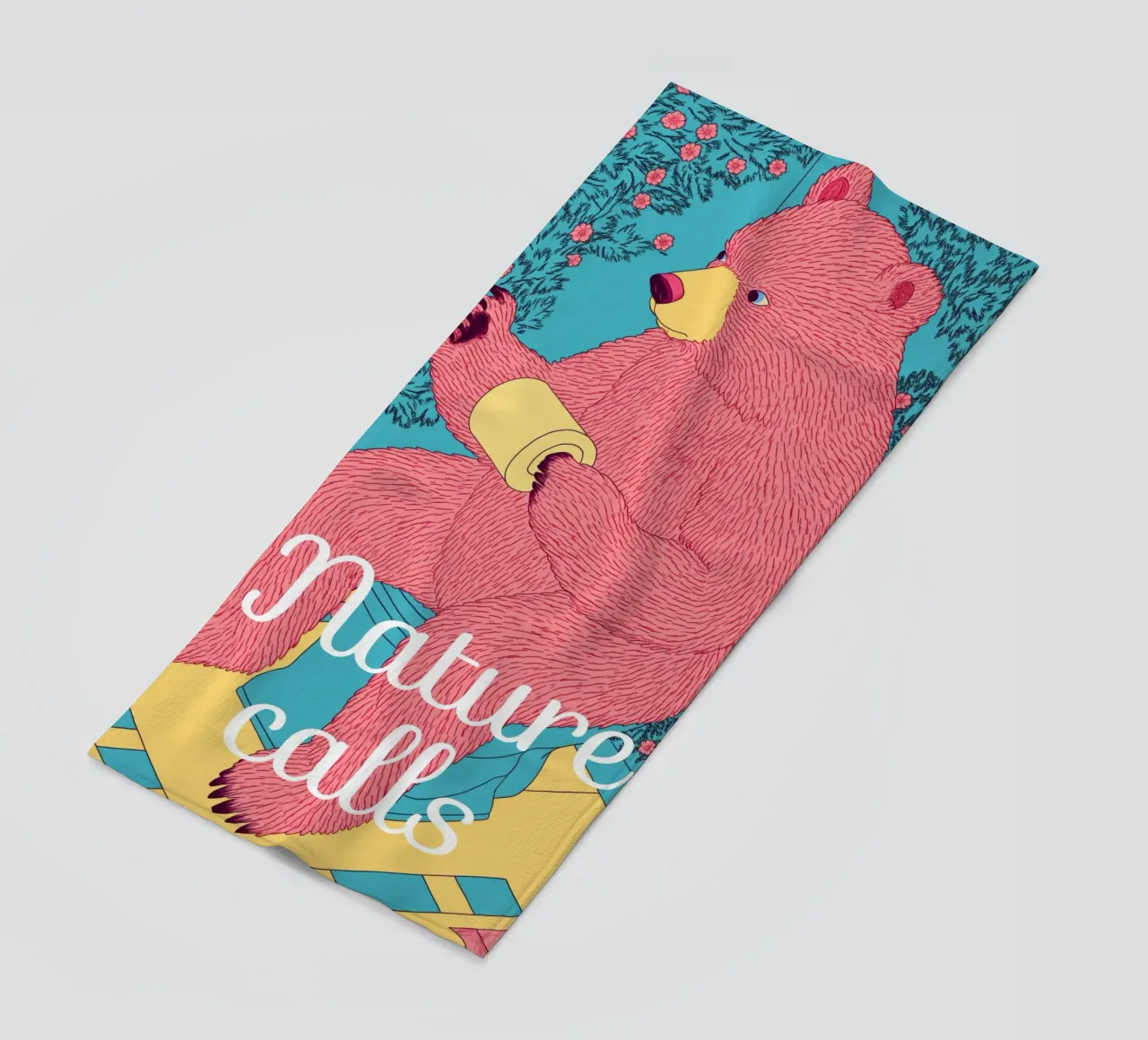 Nature Calls - Een grappige beer gebruikt een badkamer wc-papier strandhanddoek van Kaji