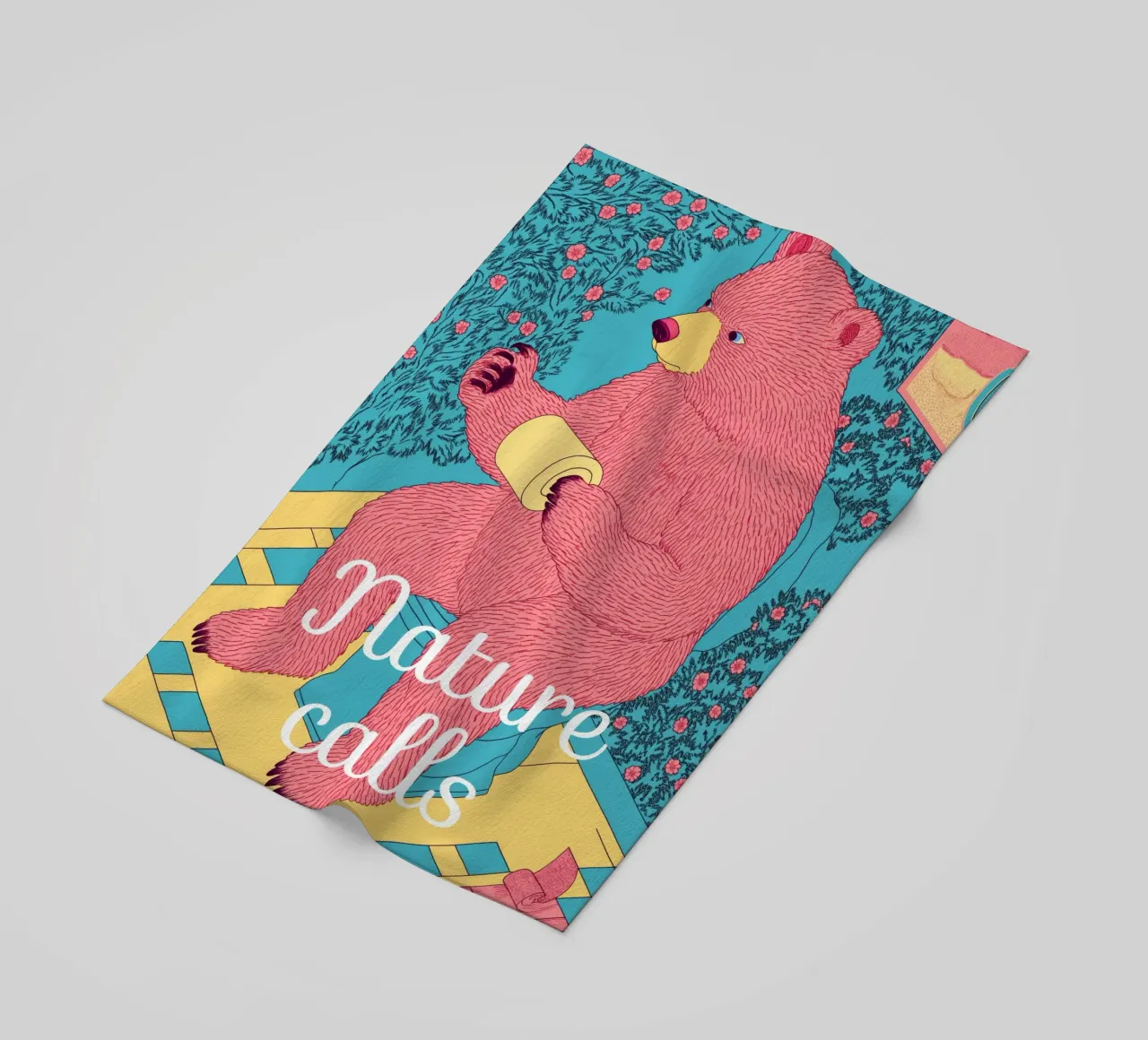 Nature Calls - Een grappige beer gebruikt een badkamer wc-papier strandhanddoek van Kaji