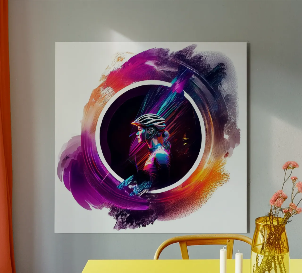 Racing bike art, racing cyclist colourful design alu-dibond by Radkunstwerk