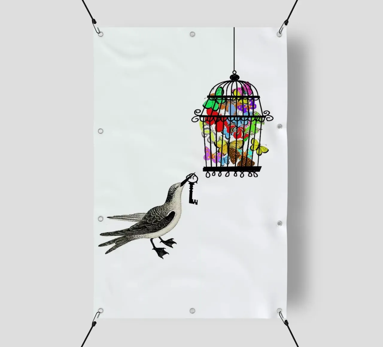 The bird has the key telo in pvc da Rococco LA