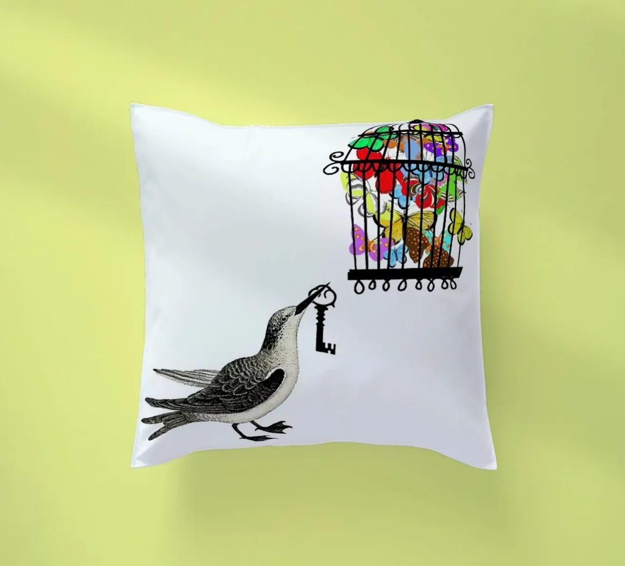 The bird has the key cojín de Rococco LA