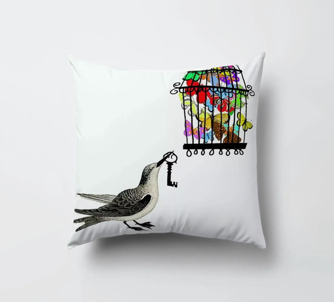 The bird has the key cuscino da Rococco LA