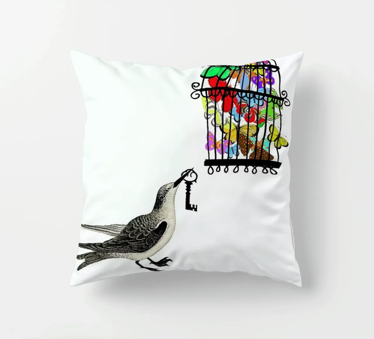 The bird has the key cojín de Rococco LA