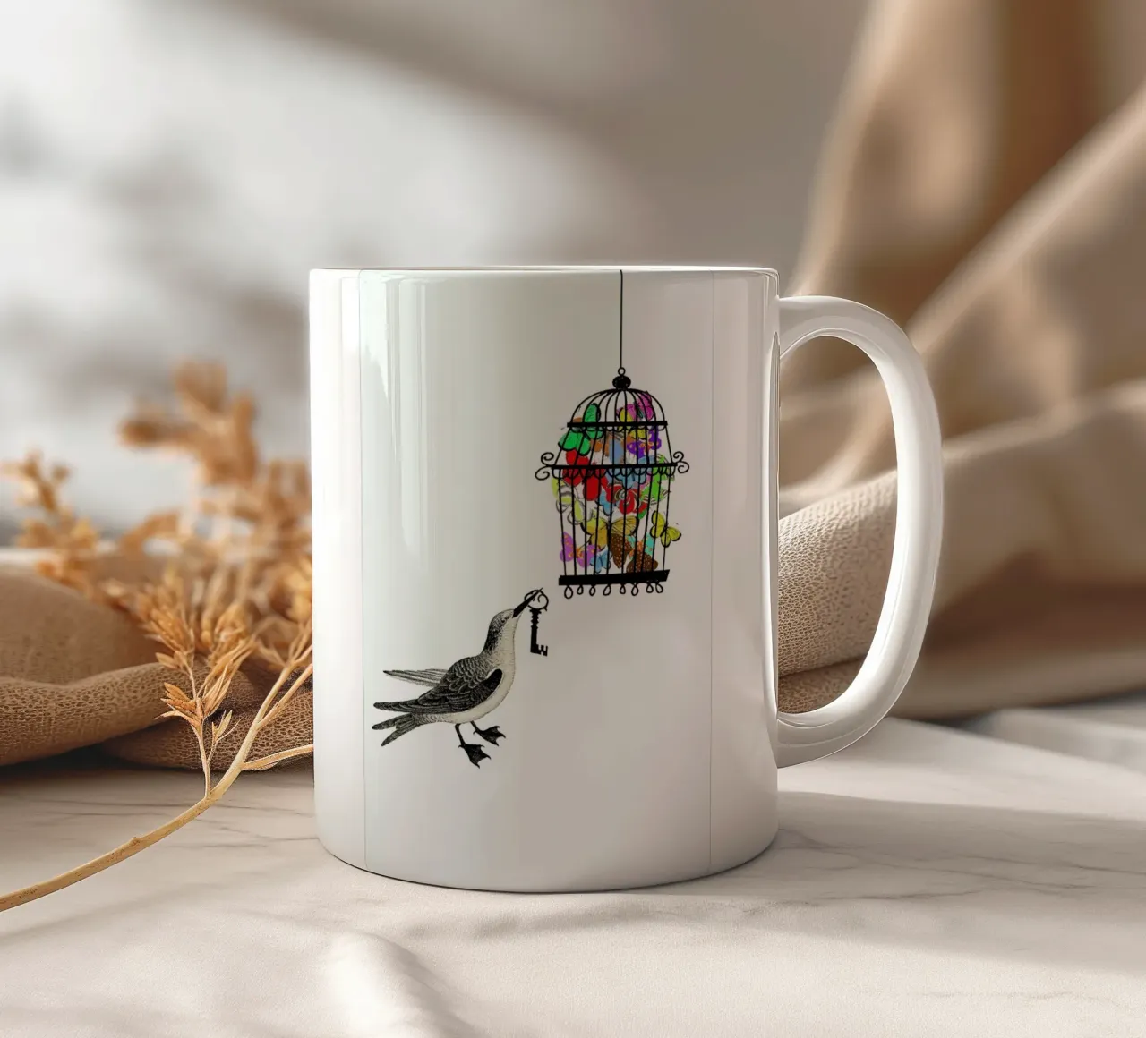 The bird has the key tazza in ceramica da Rococco LA