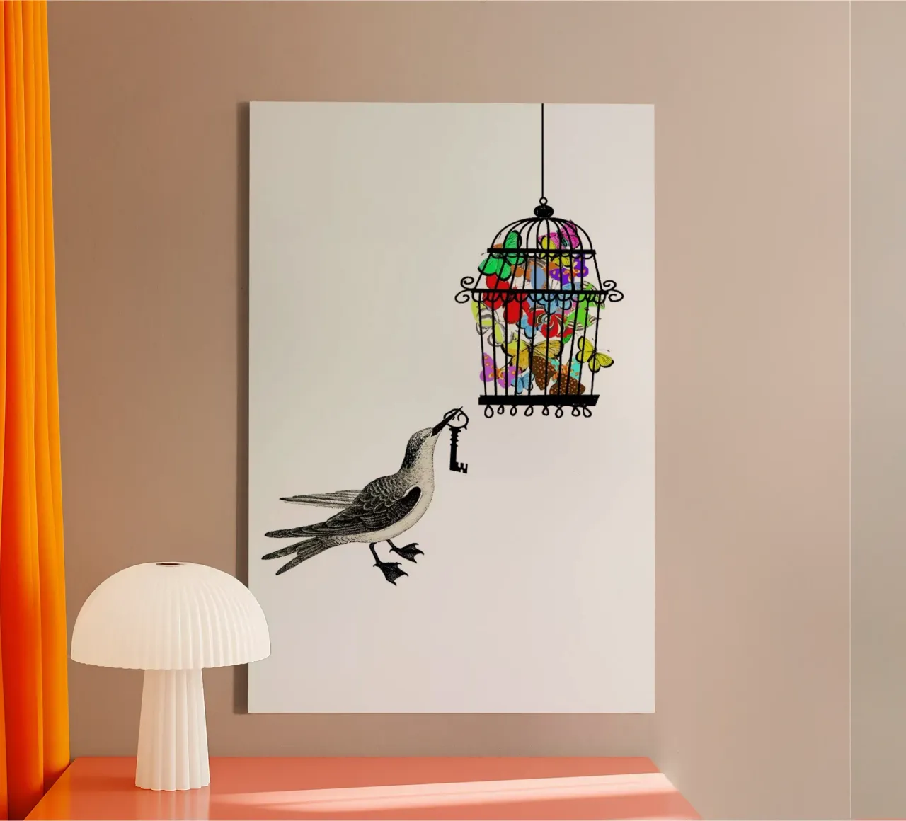 The bird has the key tela con Cornice a cassetta da Rococco LA