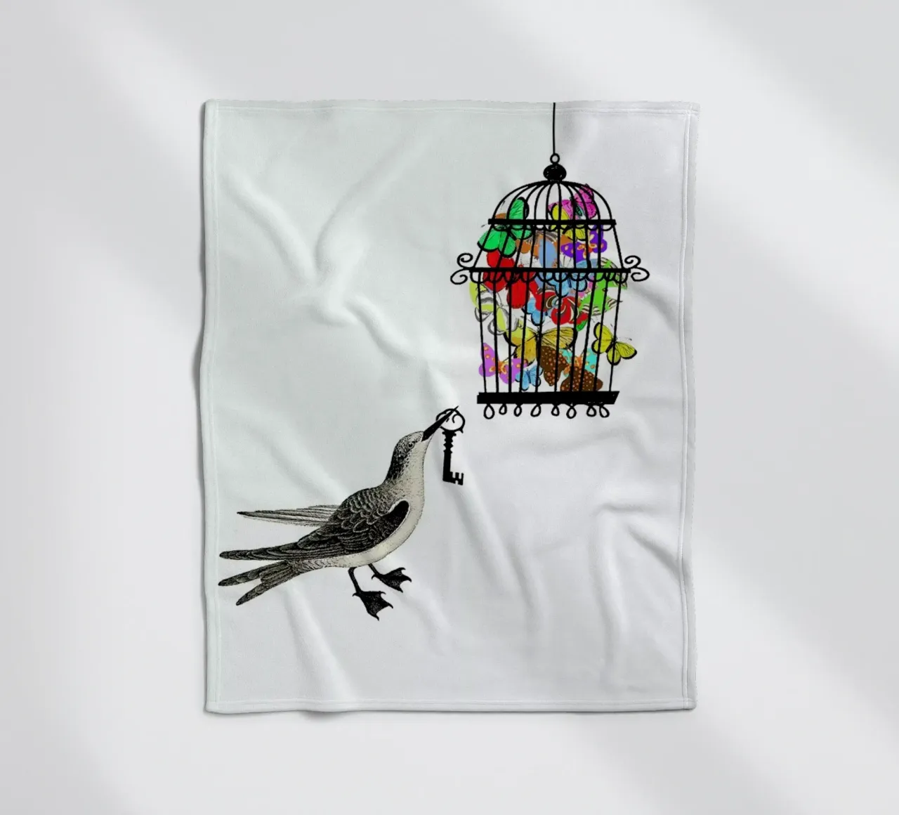 The bird has the key coperta in pile da Rococco LA