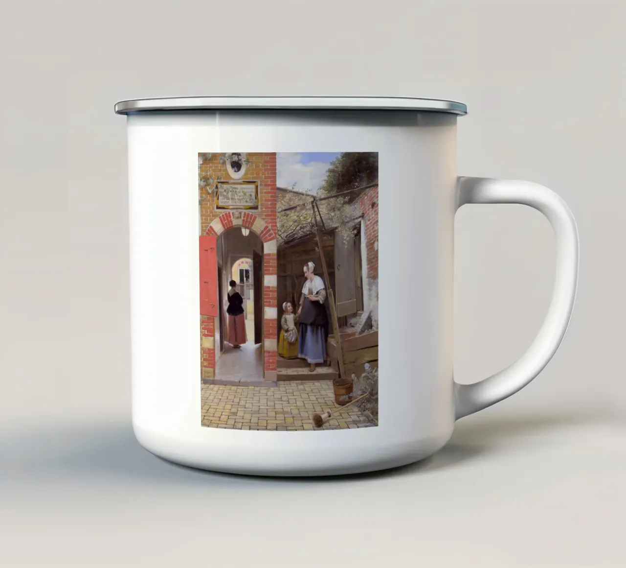 Pieter de Hooch - Il cortile di una casa a Delft tazza in smalto da William Store