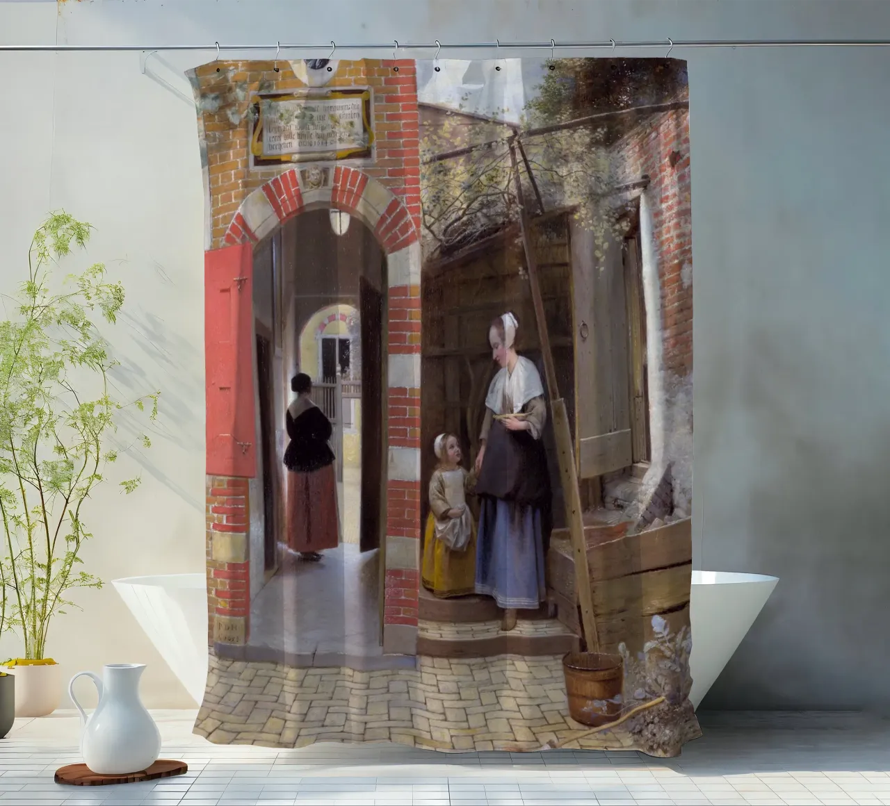 Pieter de Hooch - Il cortile di una casa a Delft tenda da doccia da William Store