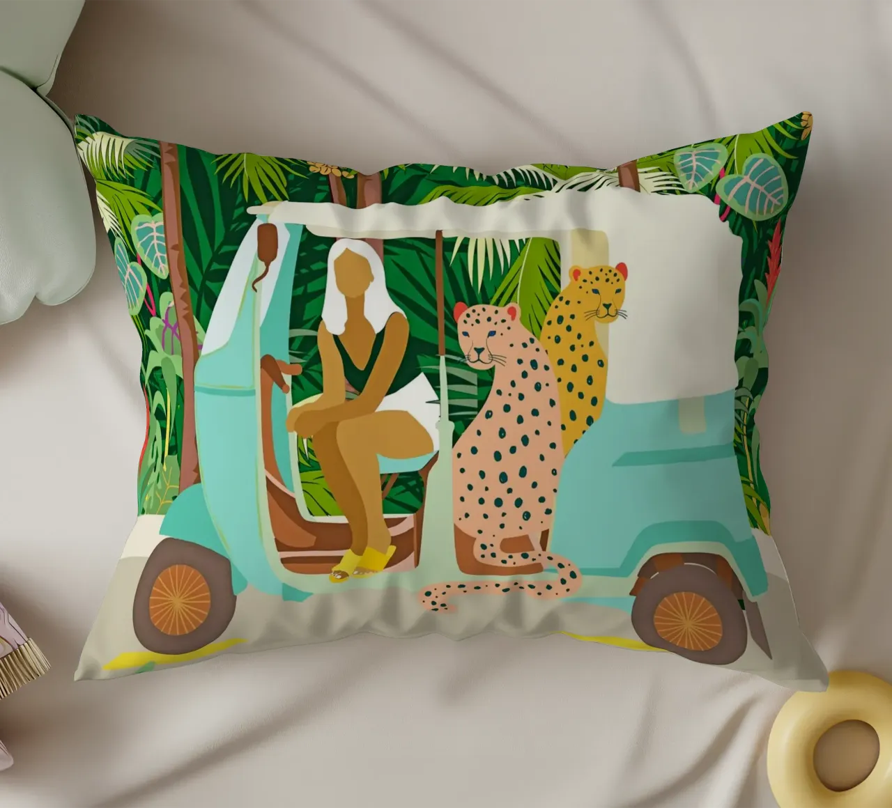 Giro in Rikshaw con i leopardi di Giava nella giungla tropicale di Bali cuscino da 83oranges