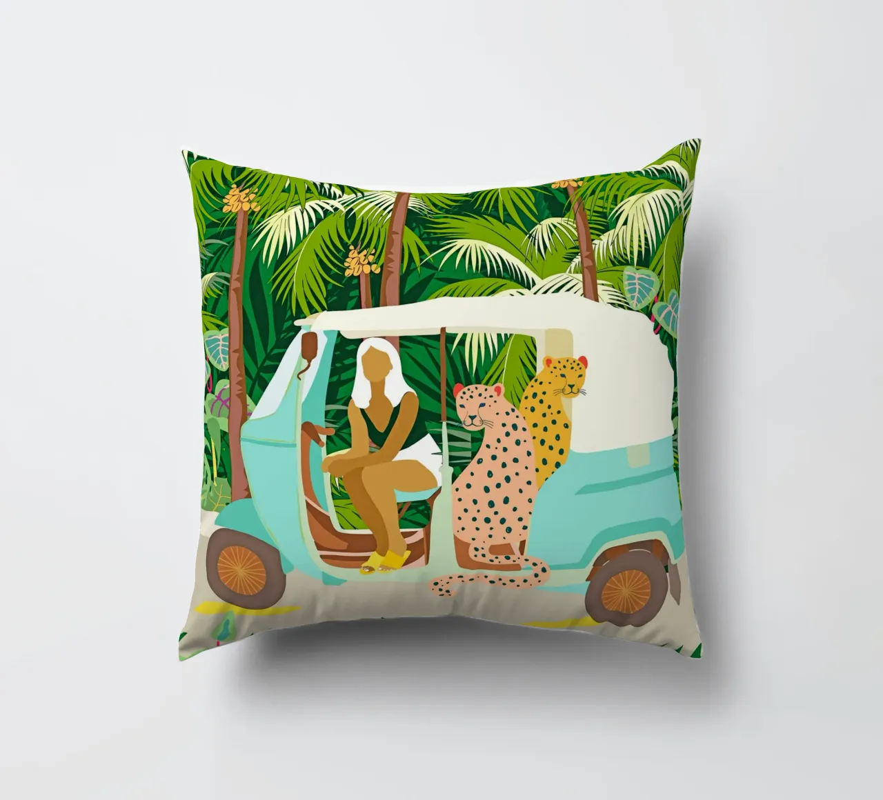 Giro in Rikshaw con i leopardi di Giava nella giungla tropicale di Bali cuscino da 83oranges