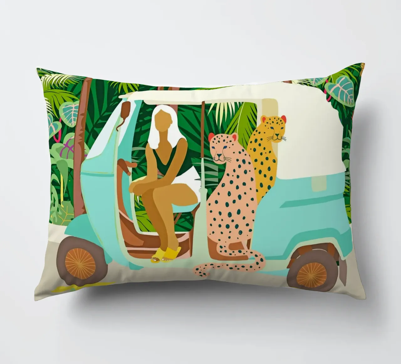 Giro in Rikshaw con i leopardi di Giava nella giungla tropicale di Bali cuscino da 83oranges