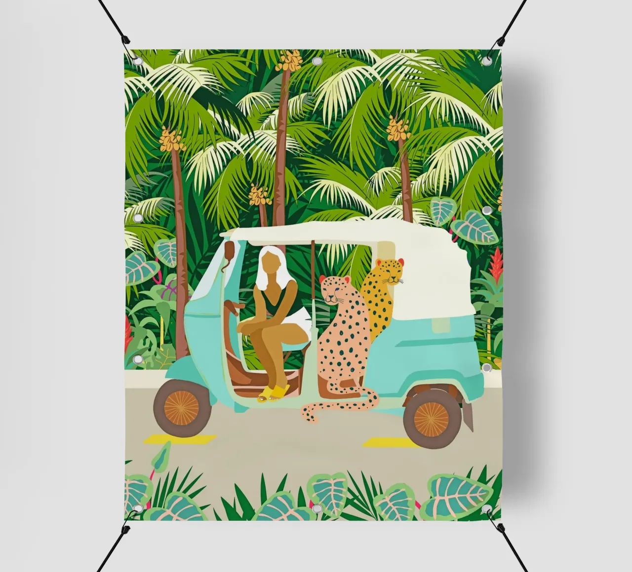 Giro in Rikshaw con i leopardi di Giava nella giungla tropicale di Bali telo in pvc da 83oranges
