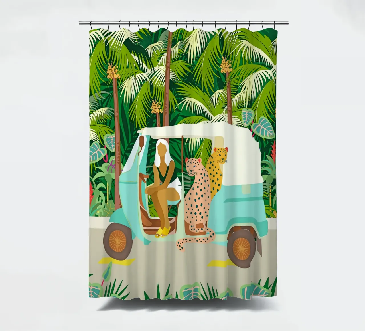 Giro in Rikshaw con i leopardi di Giava nella giungla tropicale di Bali tenda da doccia da 83oranges