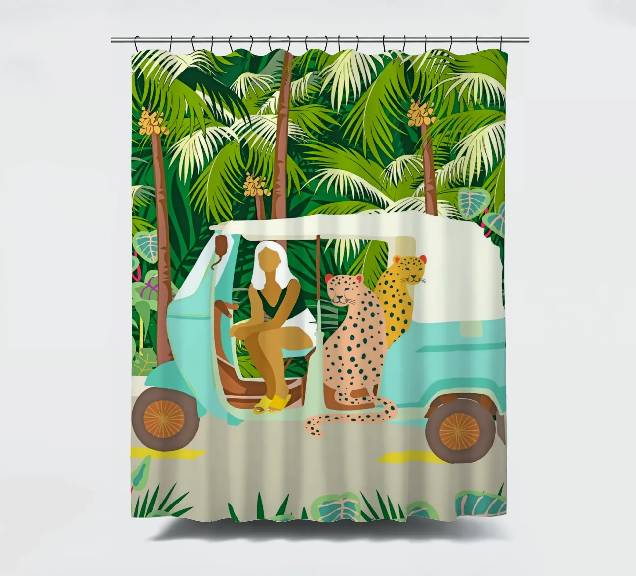 Giro in Rikshaw con i leopardi di Giava nella giungla tropicale di Bali tenda da doccia da 83oranges