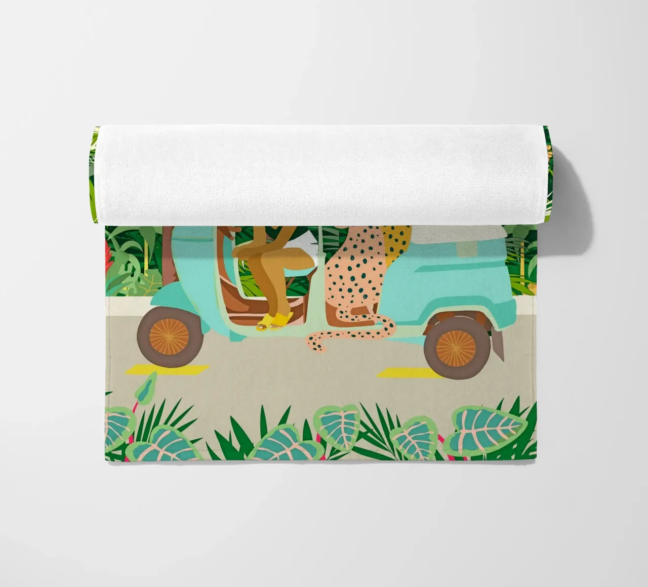 Giro in Rikshaw con i leopardi di Giava nella giungla tropicale di Bali telo mare da 83oranges