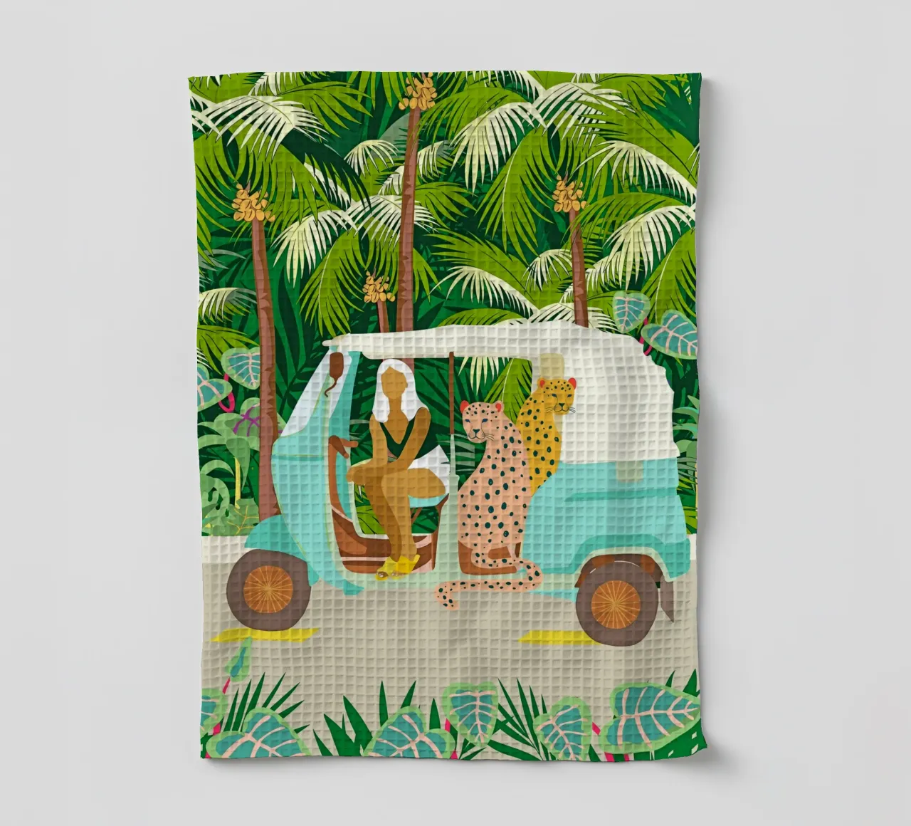 Balade en rikshaw avec des léopards de Java dans la jungle tropicale de Bali torchon de 83oranges