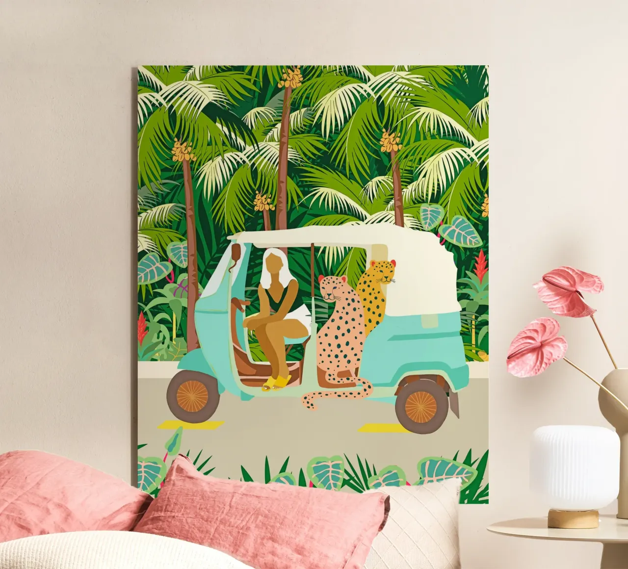 Giro in Rikshaw con i leopardi di Giava nella giungla tropicale di Bali alluminio dibond da 83oranges