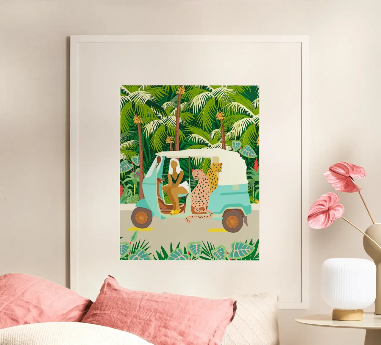Balade en rikshaw avec des léopards de Java dans la jungle tropicale de Bali poster de 83oranges
