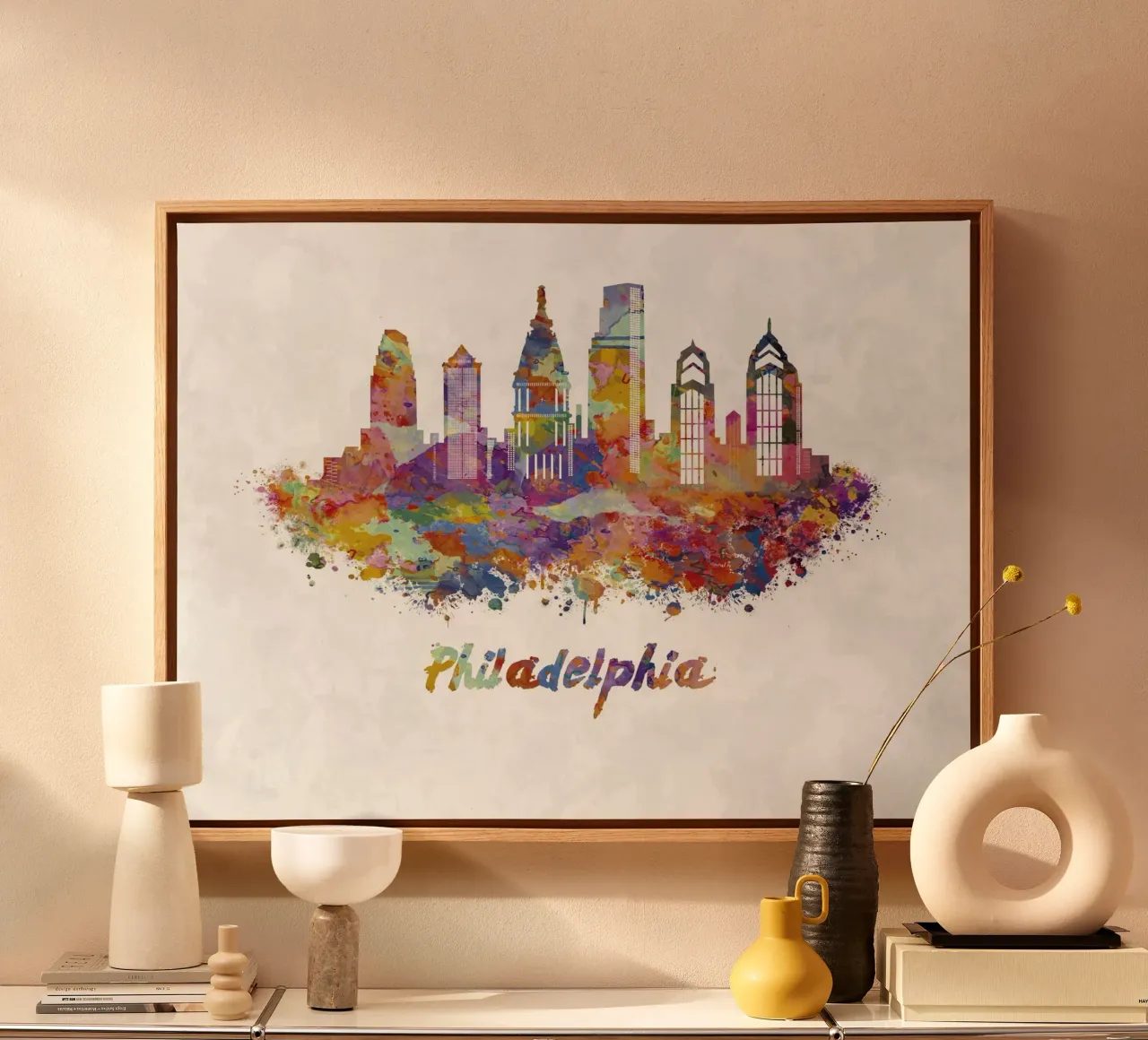 Lo skyline di Filadelfia in acquerello tela con Cornice a cassetta da 🎁 ARTVI-SHOP