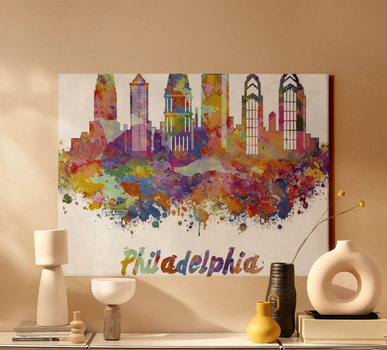 Lo skyline di Filadelfia in acquerello tela con Cornice a cassetta da 🎁 ARTVI-SHOP