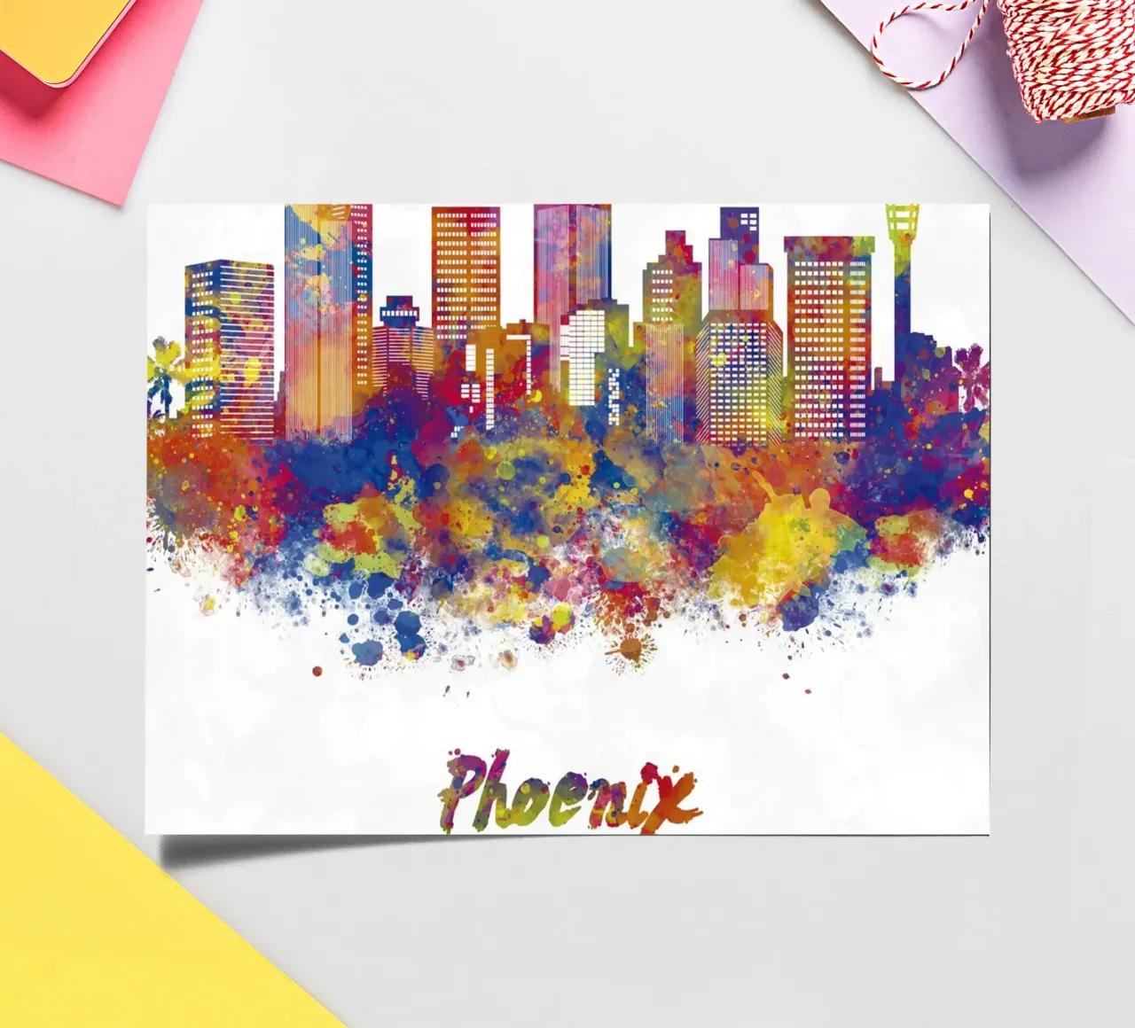Phoenix skyline en acuarela sticker sheet by 🎁 ARTVI-SHOP