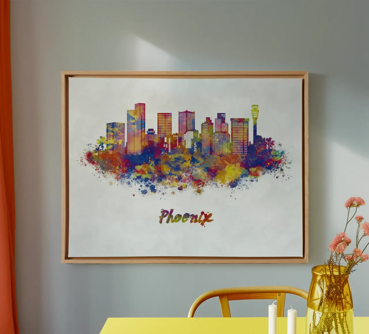 Lo skyline di Phoenix in acuarela tela con Cornice a cassetta da 🎁 ARTVI-SHOP