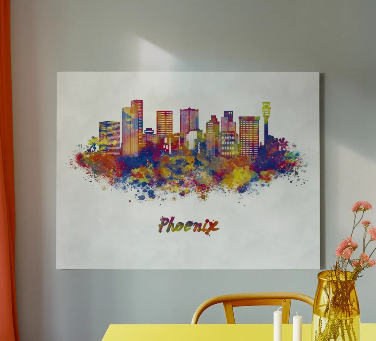Lo skyline di Phoenix in acuarela tela con Cornice a cassetta da 🎁 ARTVI-SHOP