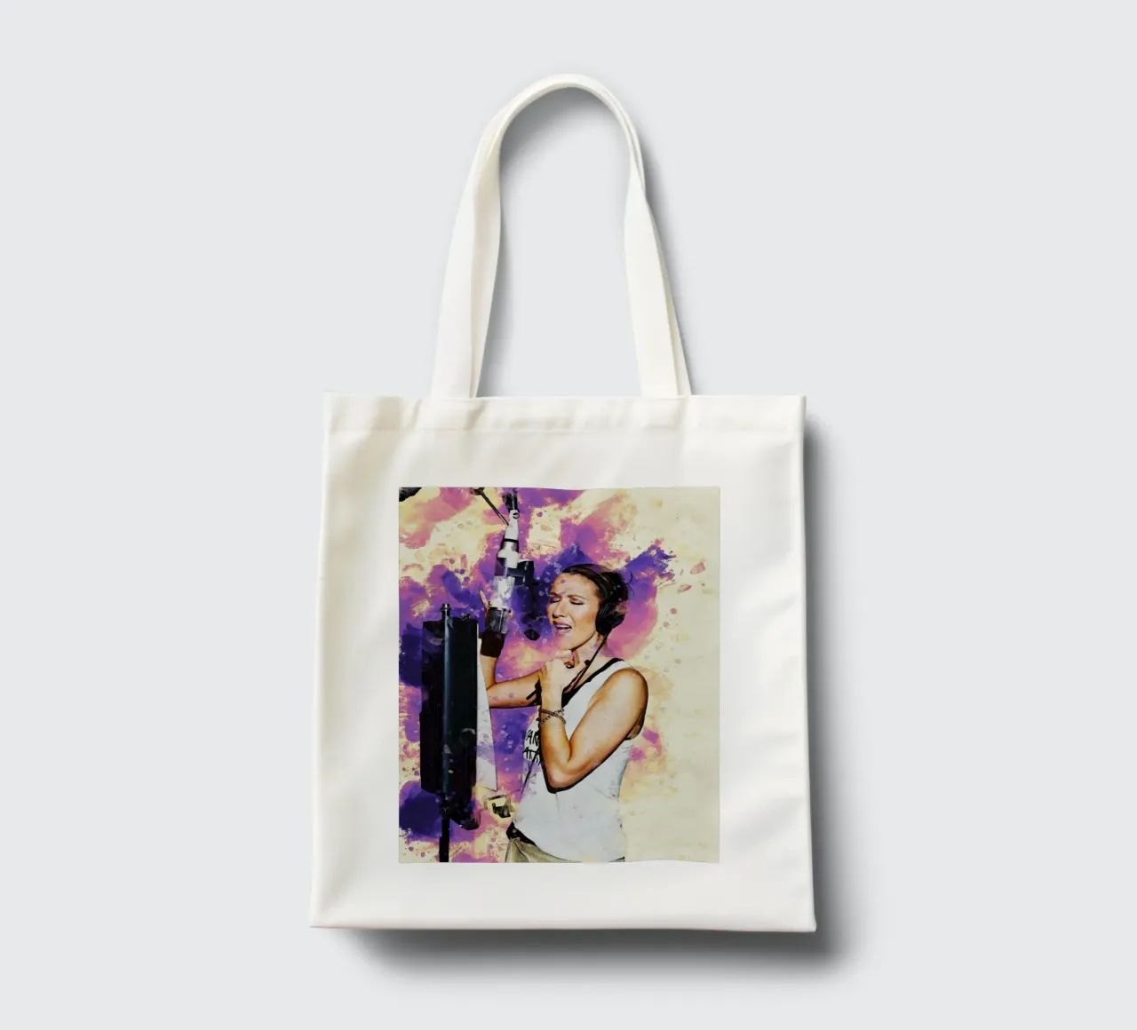 Smudge of Portrait Celine Dion in Recording Studio tote bag by Gunawan Rb
