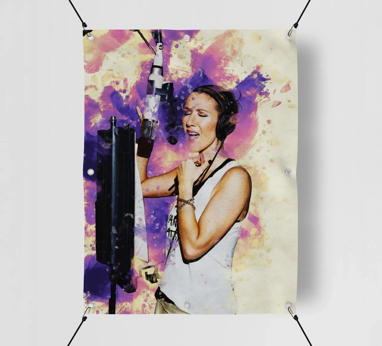 Macchia di ritratto di Celine Dion in studio di registrazione telo in pvc da Gunawan Rb
