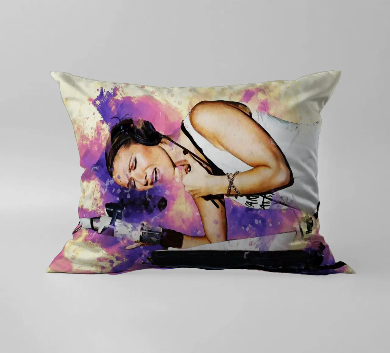 Smudge of Portrait Celine Dion in Recording Studio decorative cushion by Gunawan Rb