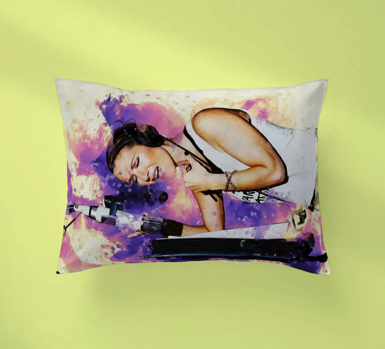 Smudge of Portrait Celine Dion in Recording Studio decorative cushion by Gunawan Rb