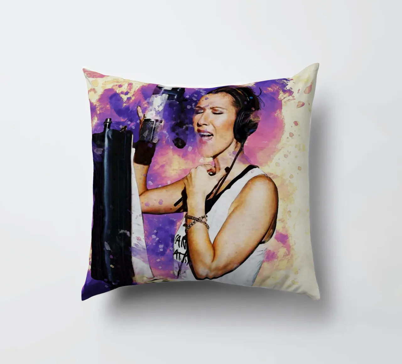 Smudge of Portrait Celine Dion in Recording Studio decorative cushion by Gunawan Rb