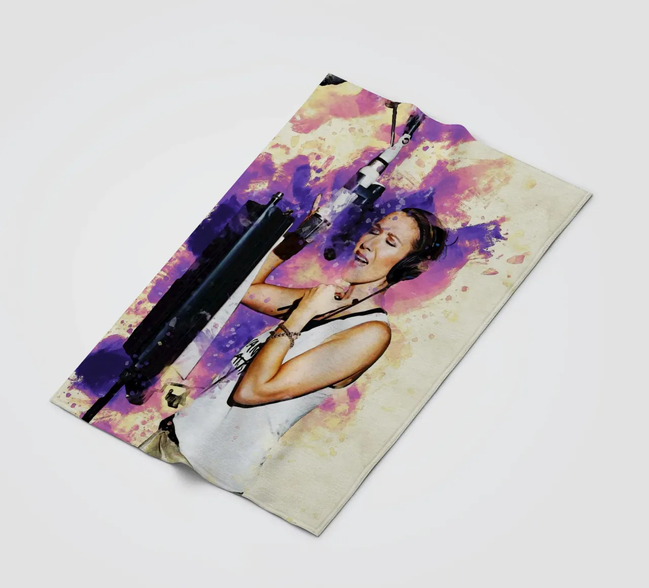 Smudge of Portrait Celine Dion in Recording Studio fleece blanket by Gunawan Rb
